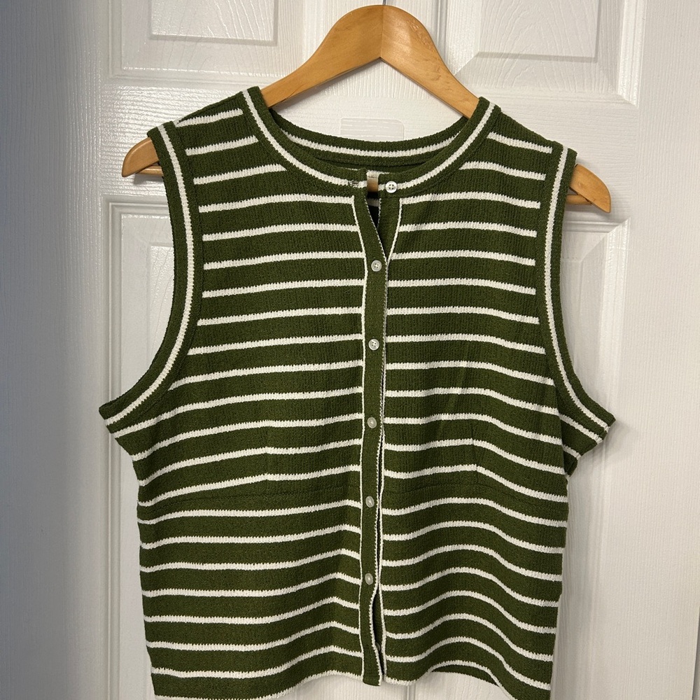 Madewell Green and White Striped Sleeveless Top